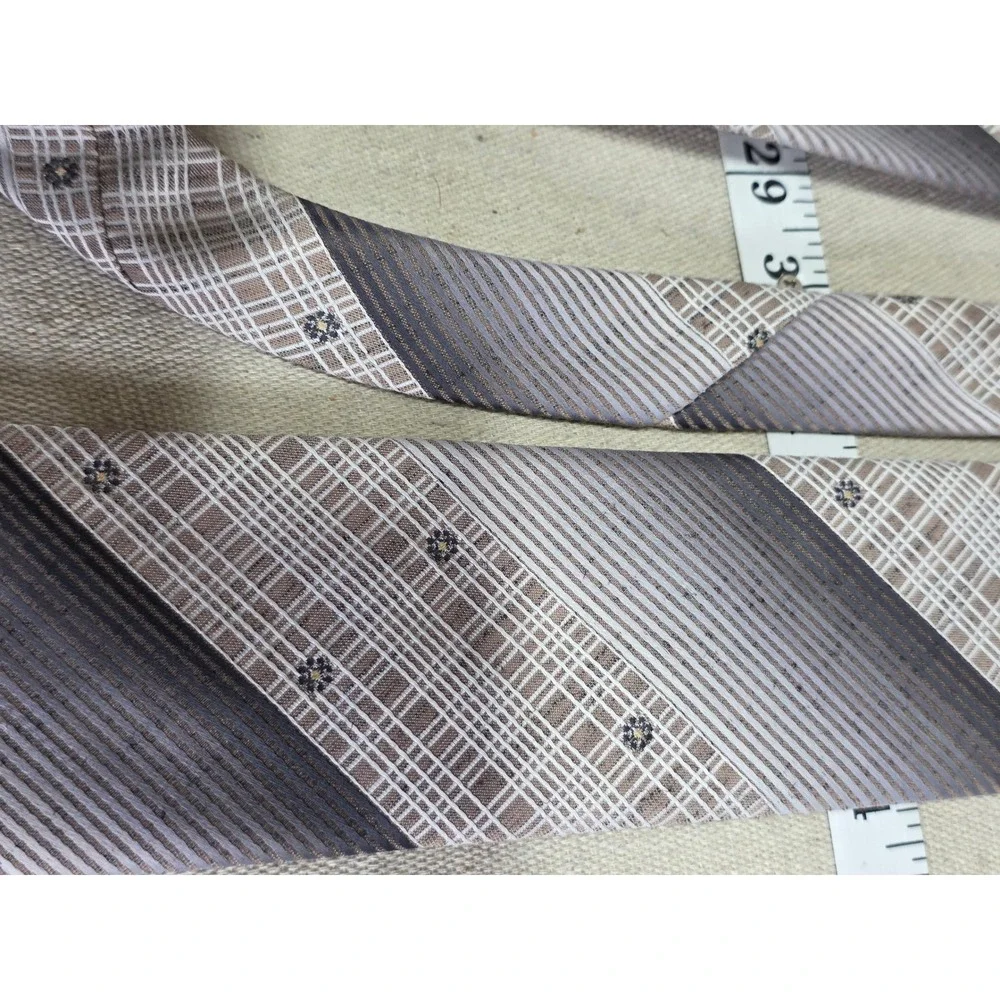 JCPenney The Mens Shop Vintage Grey Brown Striped Floral Polyester Necktie 2842